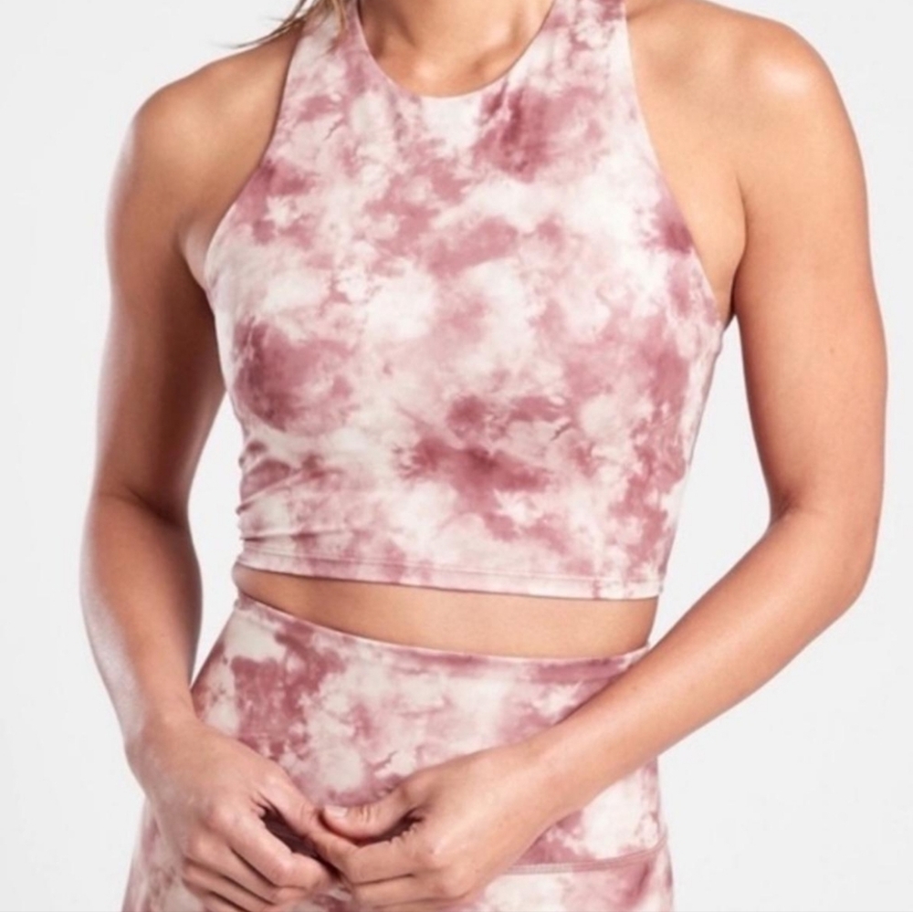 Athleta New Womans Conscious Crop Top Marble Pink Built In Bra Sports Tank